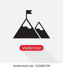 Mission Icon, Mountain Peak With Flag Icon Vector Illustration Eps10