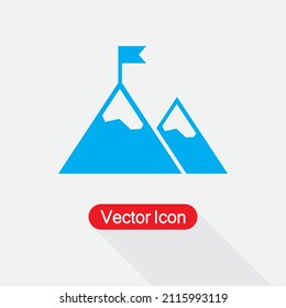 Mission Icon, Mountain Peak With Flag Icon Vector Illustration Eps10