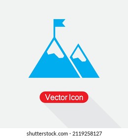 Mission Icon, Mountain Peak With Flag Icon Vector Illustration Eps10