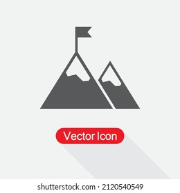 Mission Icon, Mountain Peak With Flag Icon Vector Illustration Eps10