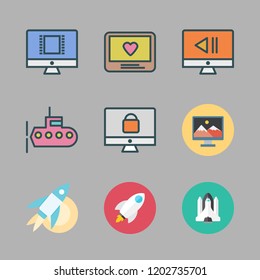mission icon set. vector set about rocket ship, submarine, monitor and rocket icons set.