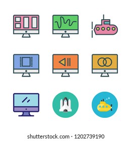 mission icon set. vector set about space shuttle, monitor and submarine icons set.
