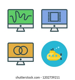 mission icon set. vector set about submarine and monitor icons set.