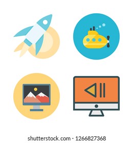 mission icon set. vector set about submarine, rocket and monitor icons set.