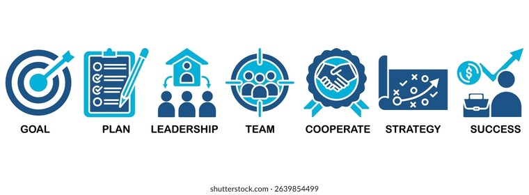 Mission icon set vector illustration concept with icon of goal, plan, leadership, team, cooperate, strategy and success