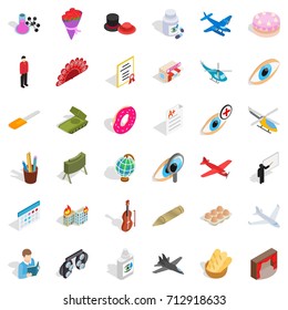 Mission icons set. Isometric style of 36 mission vector icons for web isolated on white background