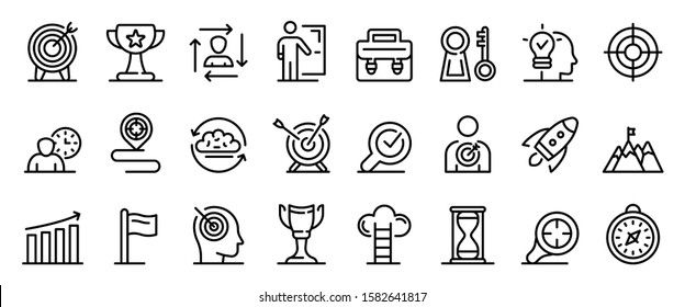 Mission icons set. Outline set of mission vector icons for web design isolated on white background