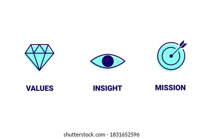 Mission, Insight, Vision and Values. Modern flat design with blue color

