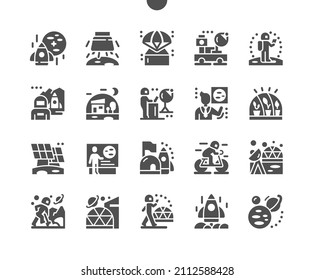 Mission To Mars. Rover Explorer. Human Base On Mars. Colonization. Astronaut. Space Exploration. Vector Solid Icons. Simple Pictogram