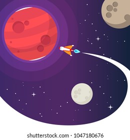 Mission To Mars Vector. Cute Cartoon Concept For Using As Info Graphic And Background.