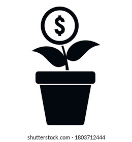Mission Money Flower Pot Icon. Simple Illustration Of Mission Money Flower Pot Vector Icon For Web Design Isolated On White Background