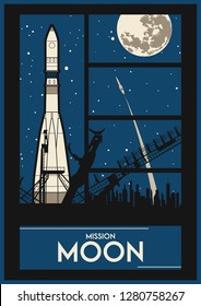 Mission Moon Space Poster Rocket launch and Moon  