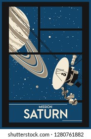 MIssion Saturn Space Poster Satellite and Planet