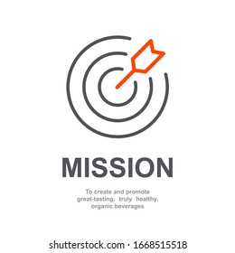 Mission sign icon of business company management with simple text isolated on white background. Web page or presentation item template. Abstract aim concept with arrow in a circle. Goal symbol. Vector