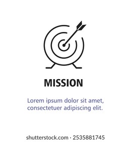 Mission sign icon of business company management with simple text isolated on white background. Web page or presentation item template