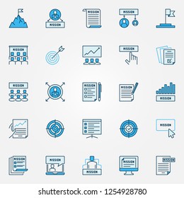 Mission Statement blue icons set. Vector creative business signs or logo elements