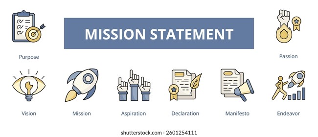 Mission Statement Lineal Color Banner Web Icon Set Vector Illustration