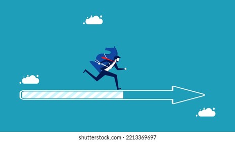 Mission and strategic planning. Businessman with chess horse running on arrow progress bar