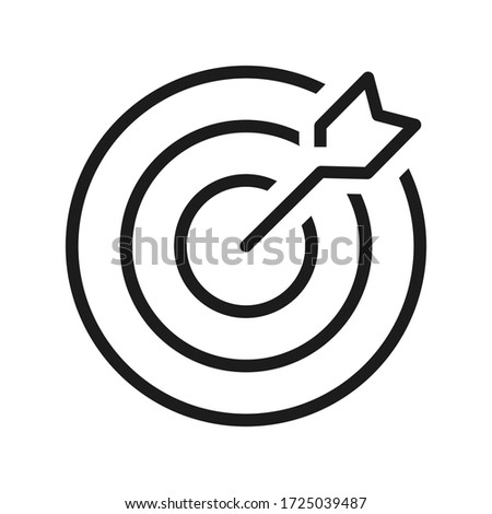Mission, strategy, target with arrow icon. Isolated, lined vector pictogram. Web design element. 