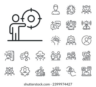 Mission success goal sign. Specialist, doctor and job competition outline icons. Business target line icon. Market progress symbol. Business target line sign. Vector