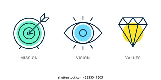 Mission target goal strategy concept. Vision eye line vector business view pictogram design. Corporate diamond success illustration