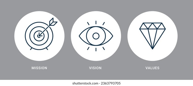 Mission target goal strategy concept. Vision eye line vector business view pictogram design. Corporate diamond success illustration