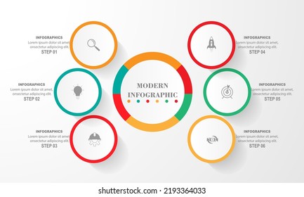 plantilla de diseño de círculo infográfico vectorial con 6 opciones o pasos.