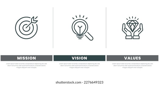 Mission vision and company values modern flat infographic. Company goal infographic design with Modern flat icon design vector illustration