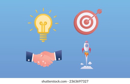 Mission vision icon, value company purpose, strategic target.on blue background.Vector Design Illustration.