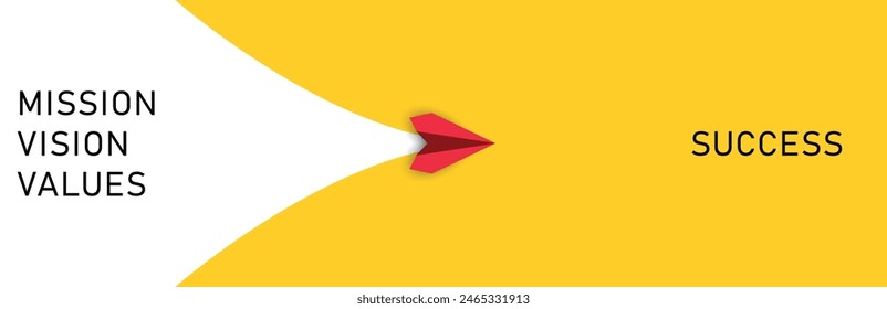 Mission vision, red paper plane flying from values ​​to success.
Business concept for new ideas,innovative idea concept.