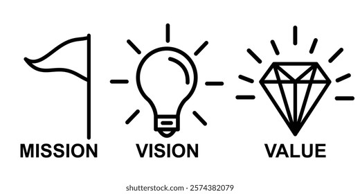 Mission Vision Value icon set isolated. Core values banner template flat vector icon. Infographic design template. Vector illustrator