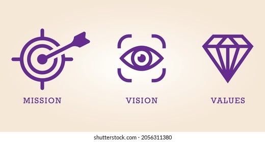 Mission vision and values colorful icon design vector