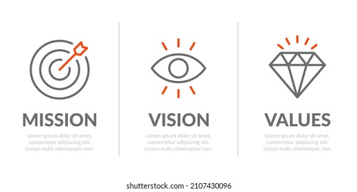 Mission, Vision and Values of company in modern flat design concept for web template and business presentation.