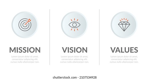 Mission, Vision And Values Of Company In Modern Flat Design Concept For Web Template And Business Presentation.