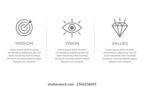 Mission, Vision and Values of company in modern flat design concept for web template and business presentation