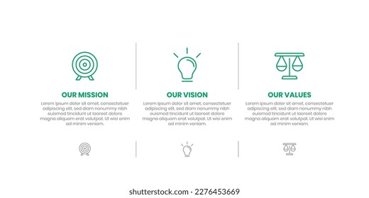 Mission, Vision and Values of company with text. Company infographic Banner template. Modern flat icon design. Abstract icon. Purpose business concept. Mission symbol illustration. Abstract eye.