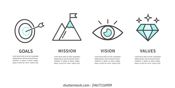 Mission, Vision and Values, goals icon. Business success concept. Organization mission. flat line icon. Vector illustration