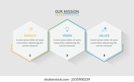 Missão, visão, valores, modelo de design gráfico. eps 10 no fundo branco	