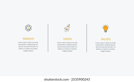 Missão, visão, valores, modelo de design gráfico. eps 10 no fundo branco	