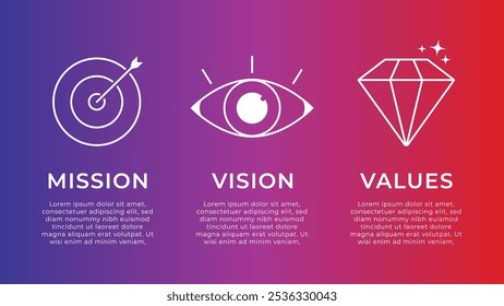 Mission, vision, values, graphic design template vector
