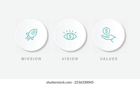 Missão, visão, valores, vetor de modelo de design gráfico