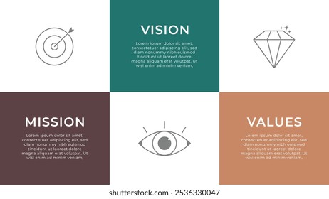 Mission, vision, values, graphic design template vector