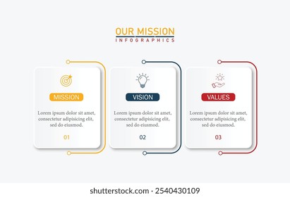 Missão, visão, valores, modelo de design gráfico. eps 10 no fundo branco	
