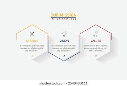 Missão, visão, valores, modelo de design gráfico. eps 10 no fundo branco	