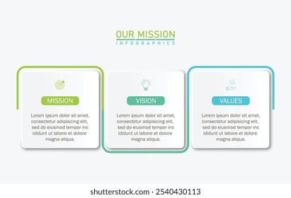 Missão, visão, valores, modelo de design gráfico. eps 10 no fundo branco	