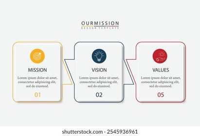 Misión, visión, valores, Plantilla de Diseño gráfico. eps 10 sobre fondo blanco