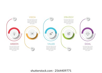 Mission, vision, values, graphic design template.eps 10 on white background, Can be used for presentation workflow layout, banner, process, diagram, flowchart, infographic, annual report.