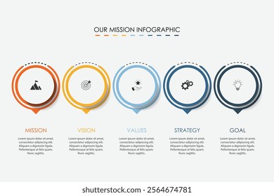 Mission, vision, values, graphic design template.eps 10 on white background, Can be used for presentation workflow layout, banner, process, diagram, flowchart, infographic, annual report.