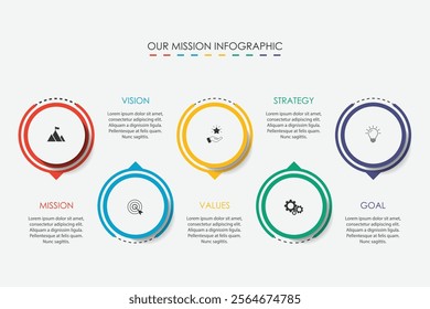 Mission, vision, values, graphic design template.eps 10 on white background, Can be used for presentation workflow layout, banner, process, diagram, flowchart, infographic, annual report.