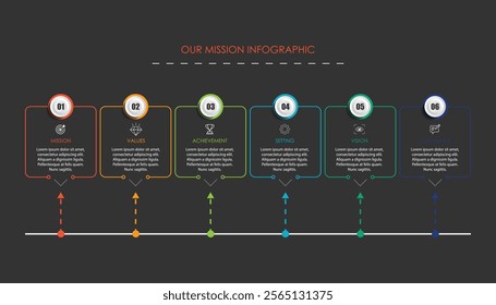 Mission, vision, values, graphic design template.eps 10 on white background, Can be used for presentation workflow layout, banner, process, diagram, flowchart, infographic, annual report.